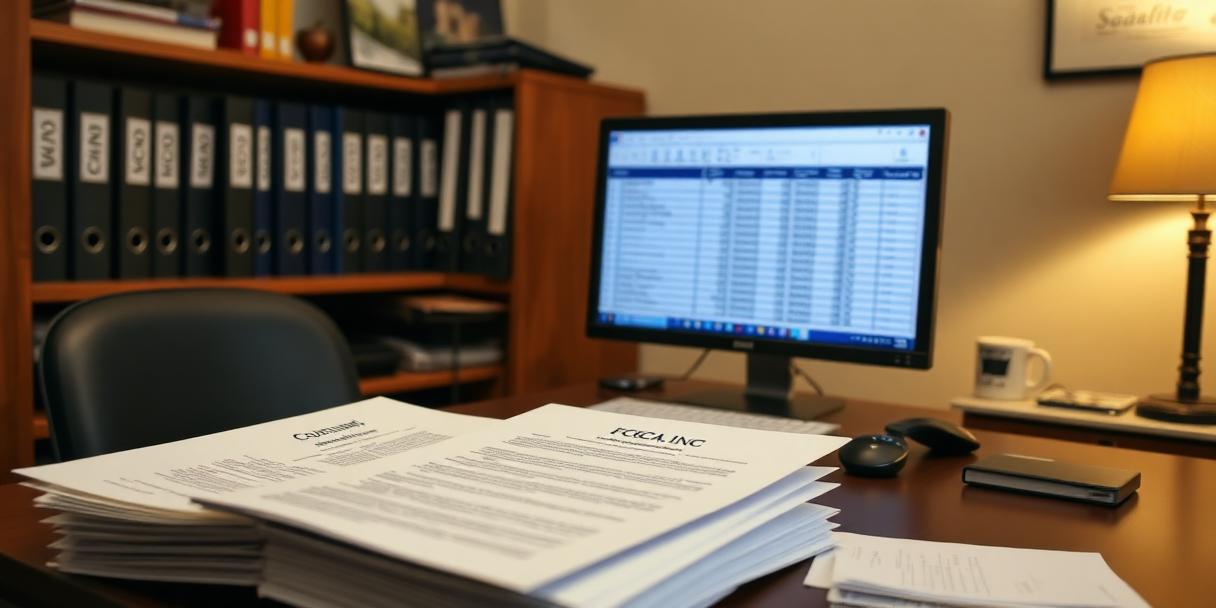 HOA management office with CC&R documents and labeled community binders